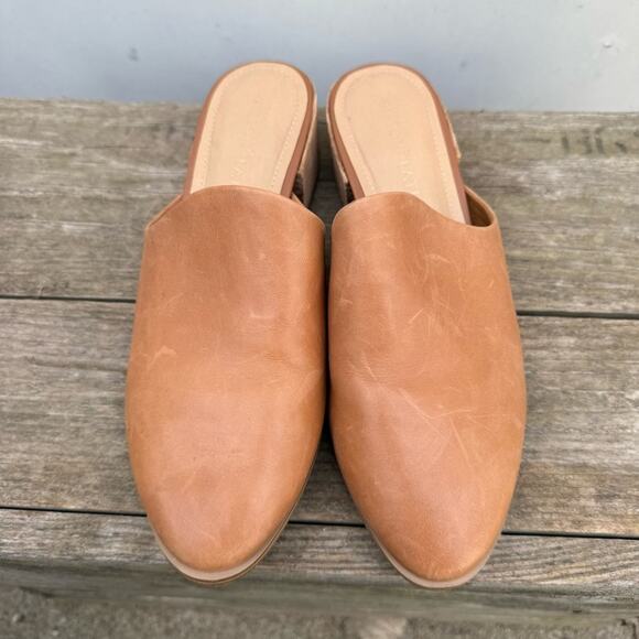 Gibson Latimer Joury Brown Tan Soft Cow Leather Mules Stack Block Heels 8M - Picture 2 of 7